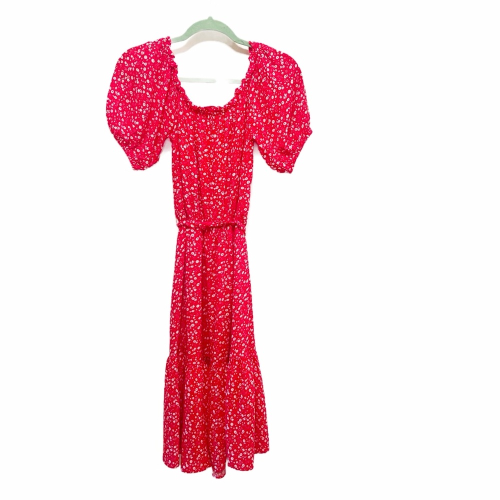 Chic Red Floral Off The Shoulder Midi Dress - Picture 6 of 8